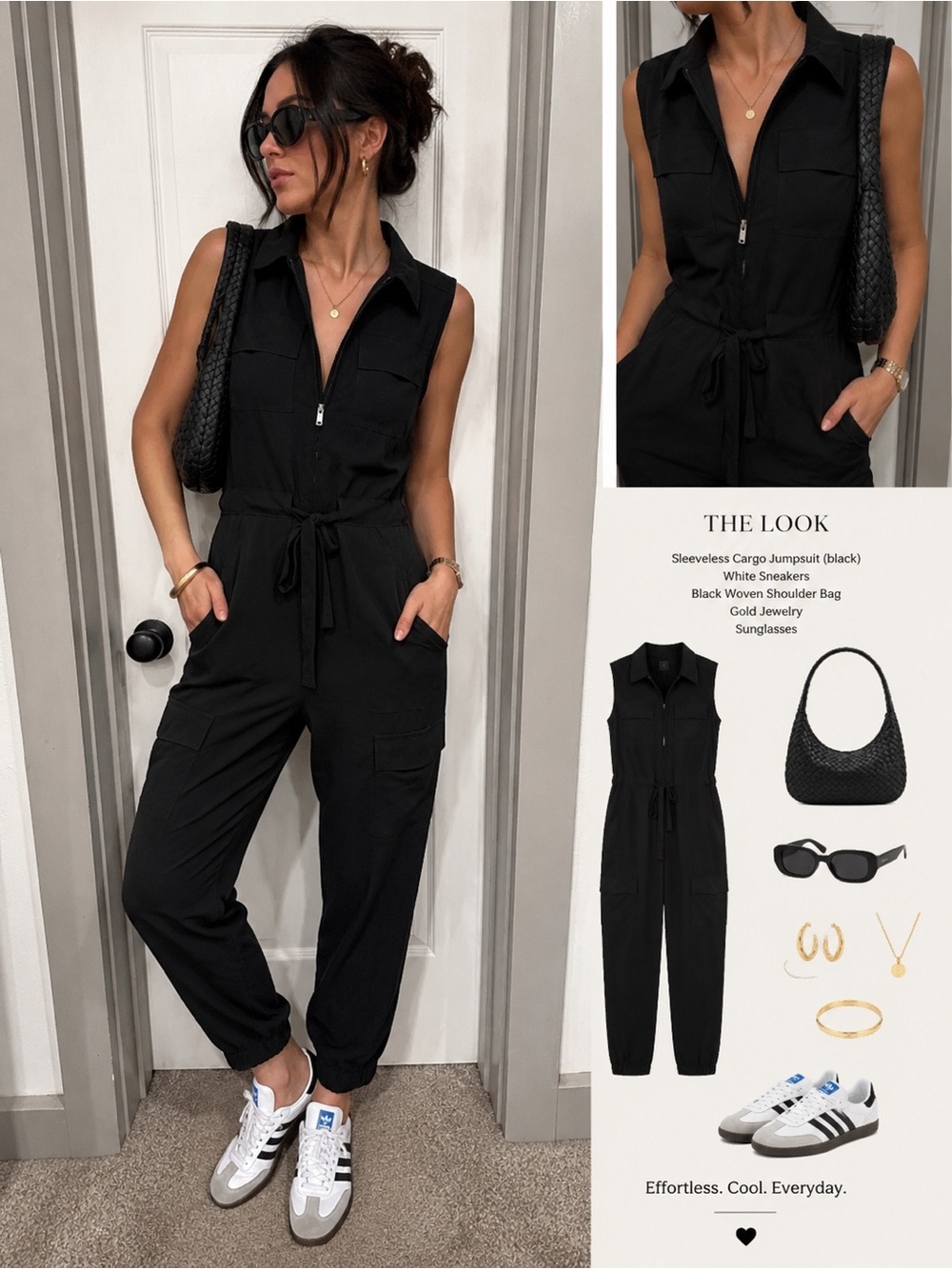 CAbi Black Sleeveless Zip-Front Cargo Jumpsuit - Picture 1 of 8